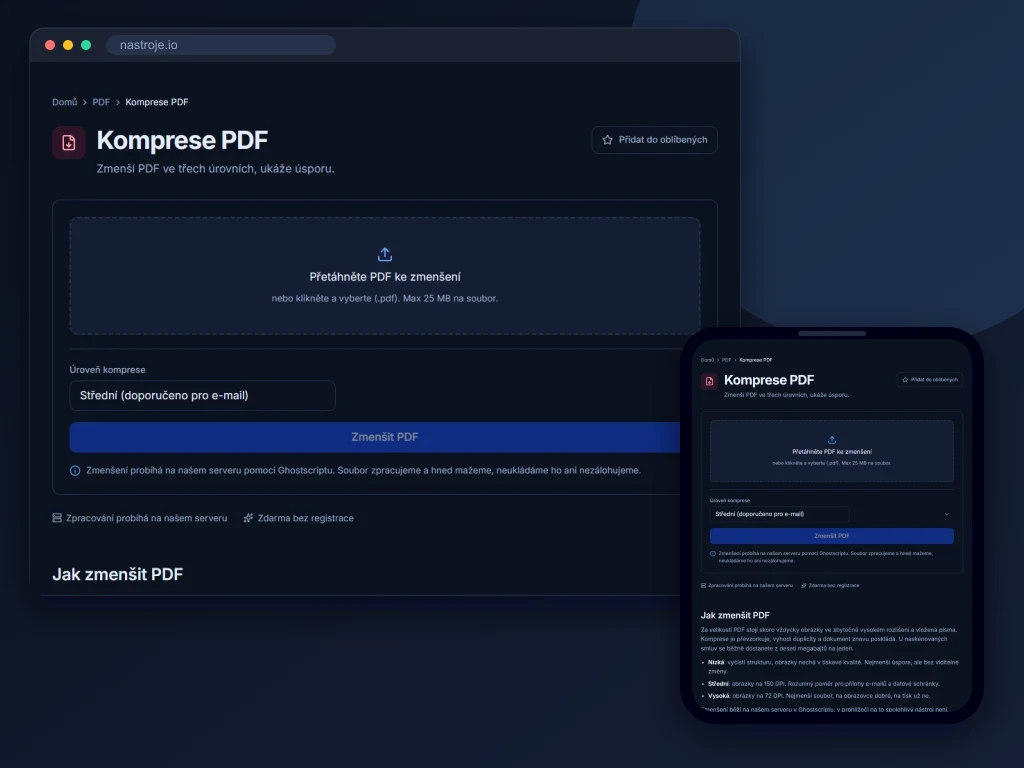 Ukázka nástroje Komprese PDF