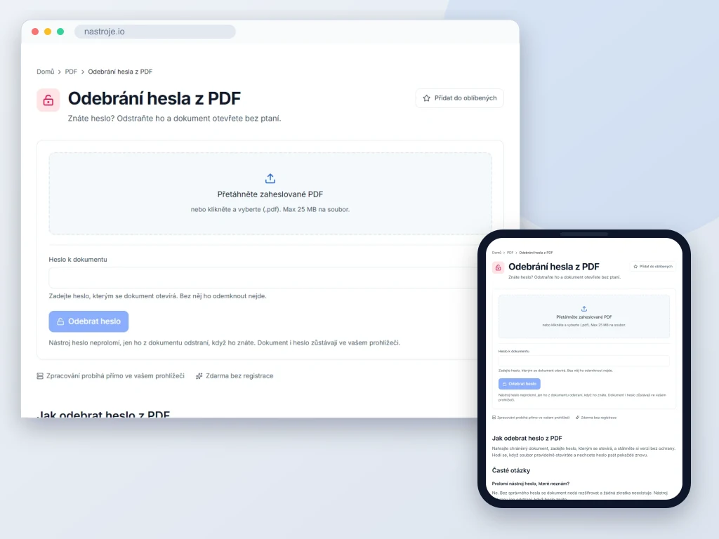 Ukázka nástroje Odebrání hesla z PDF