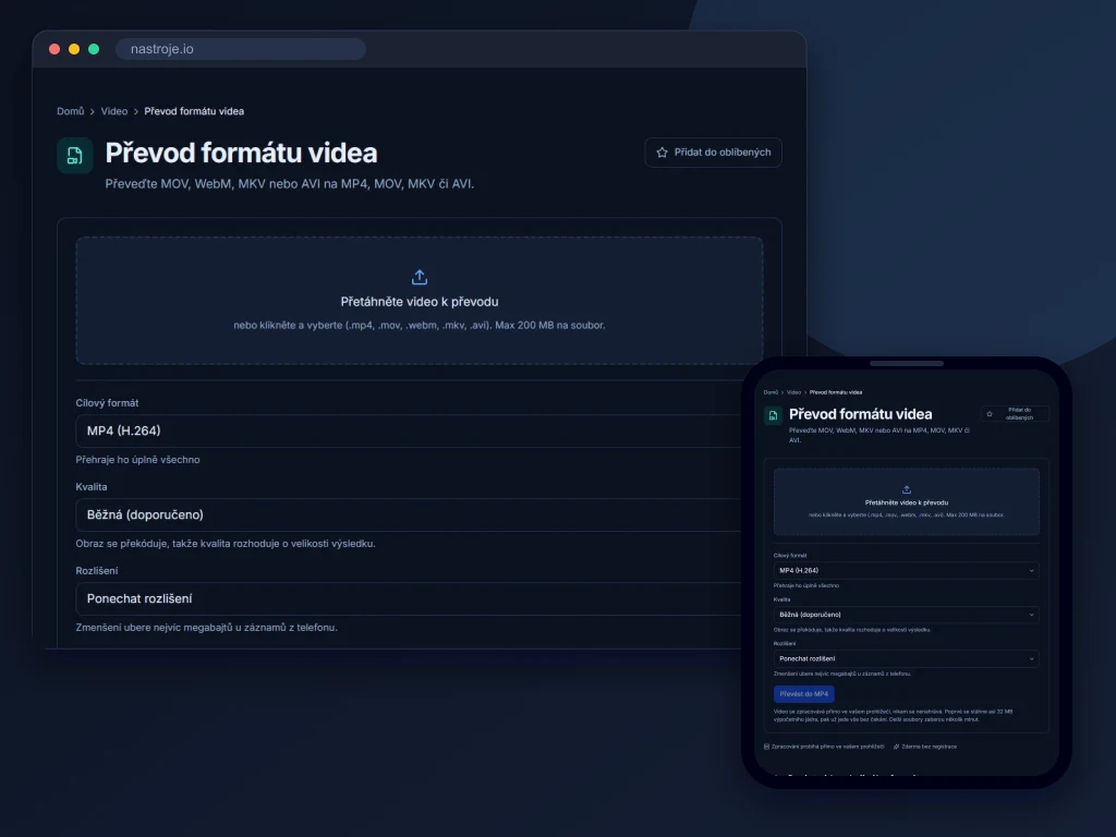 Ukázka nástroje Převod formátu videa